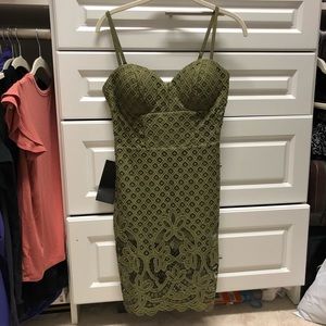 Bebe Alix Strappy Crochet Lace Dress Olive Green
